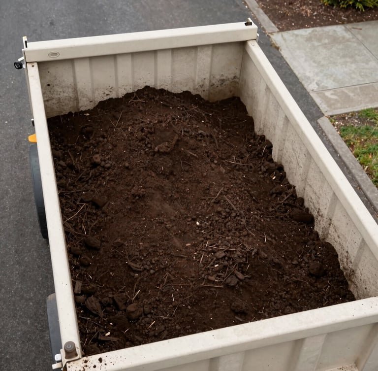 Topdressing machine spreading soil on a new lawn