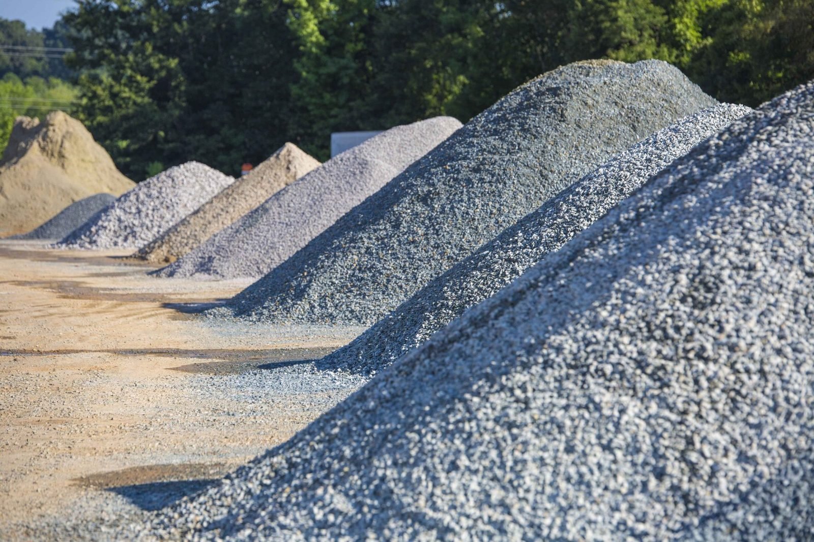 Rows of bulk landscape material in the supply yard