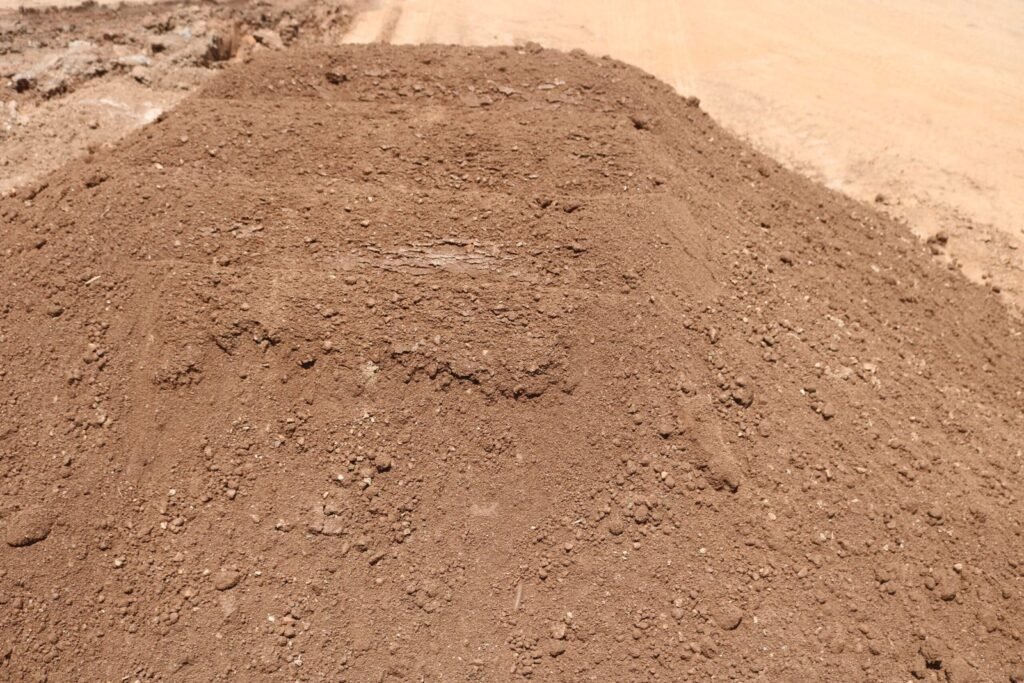 Bulk pile of screened topsoil at the landscape supply yard